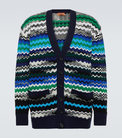 Missoni Zig-zag Knitted Wool-blend Cardigan In Blue