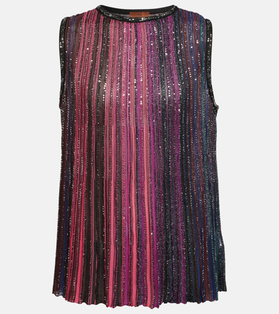 Missoni Sequin-embellished Pleated Tank Top In Pink