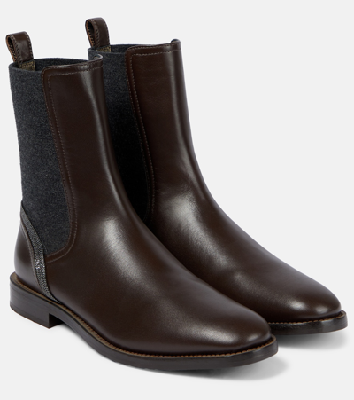 Brunello Cucinelli Leather Monili Chelsea Boots In Brown