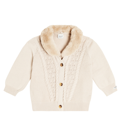 Donsje Kids' Naem Faux Fur-trimmed Cotton Cardigan In Beige