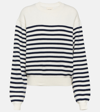 Khaite And Navy Blue Striped Merino Wool Sweater In White