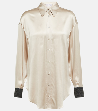Brunello Cucinelli Silk-blend Satin Shirt In Beige