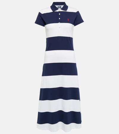 Polo Ralph Lauren 条纹网布polo衫式中长连衣裙 In Navy Blue