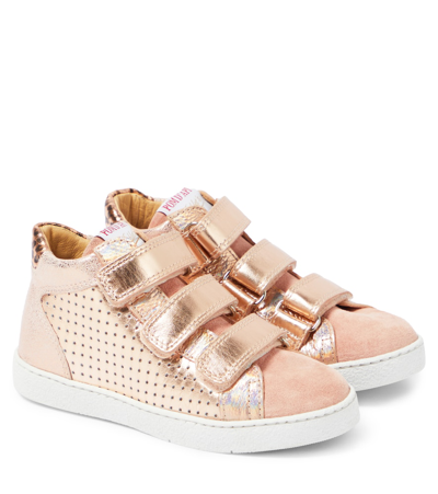 Pom D'api Kids' Easy Top Leather Sneakers In Multicoloured