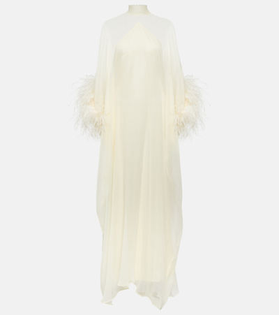 Taller Marmo Penelope Feather-trimmed Silk Kaftan In White