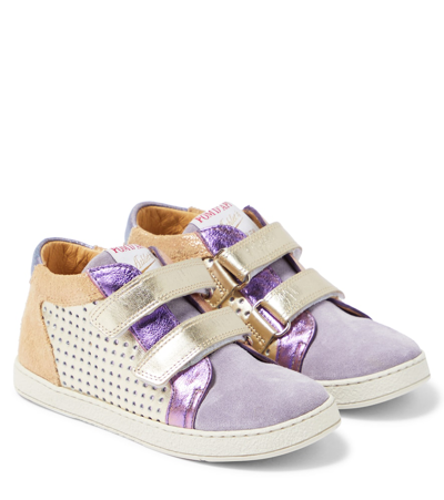 Pom D'api Kids' Mousse Easy Top Leather And Suede Sneakers In Multicoloured
