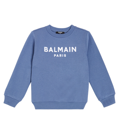 Balmain Kids' Logo Cotton Jersey Sweatshirt In Blue