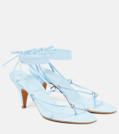 Khaite Marion Strappy Leather Ankle-wrap Sandals In Baby Blue