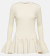 JW ANDERSON RUFFLED RIBBED-KNIT WOOL SWEATER