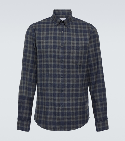 Sunspel Checked Cotton Flannel Shirt In Blue