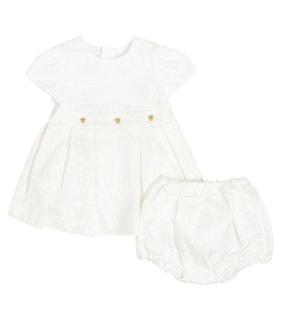 Versace Baby Logo Dress And Bloomers Set In White
