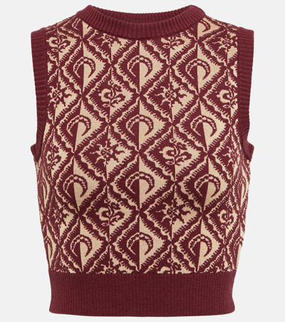 Marine Serre Jacquard Wool-blend Sweater Vest In Beige,burgundy