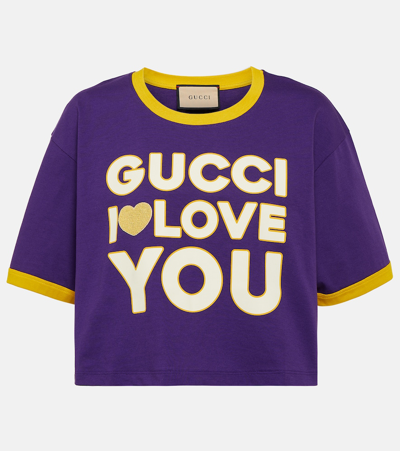 Gucci Printed Cotton Jersey T-shirt In Purple