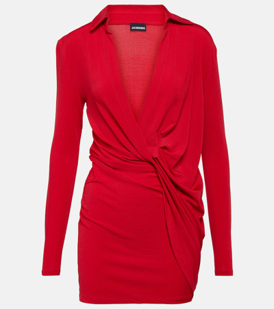 Jacquemus La Dressing Gown Bahia Viscose Jersey Mini Dress In Red