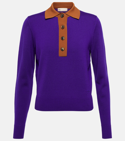 Tory Burch Wool Polo Sweater In Purple