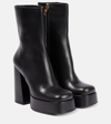 Versace Leather Platform Booties With Inner Zip 13cm In Black