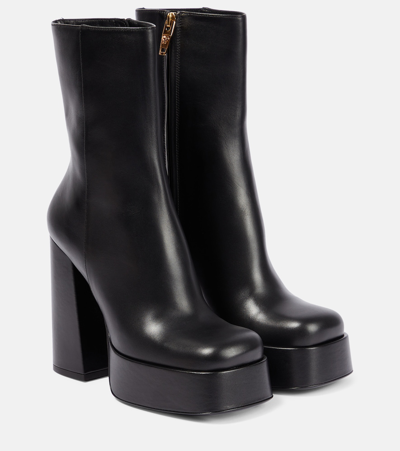 Versace Medusa Aevitas Leather Platform Boots In Black