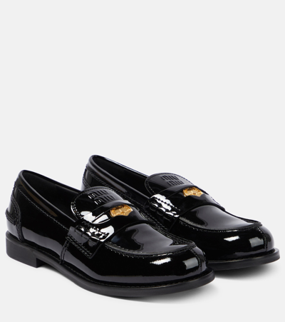 Miu Miu Patent Leather Loafers In Nero