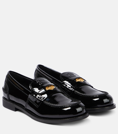 Miu Miu Patent Leather Loafers In Black