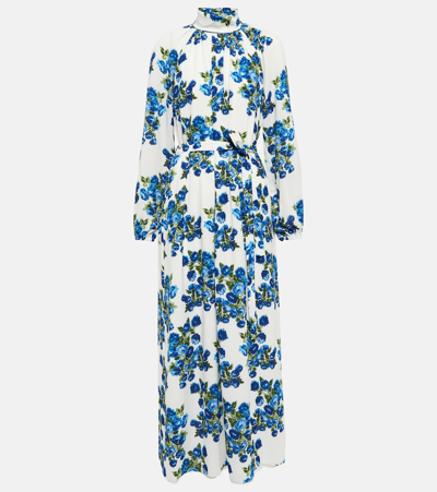 Emilia Wickstead Elanda High-neck Floral-print Dress In Blue Flower Bouquet