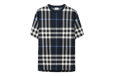 Pre-owned Burberry Check Cotton T-shirt White/dark Blue
