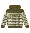 BALMAIN LOGO INTARSIA WOOL-BLEND HOODIE