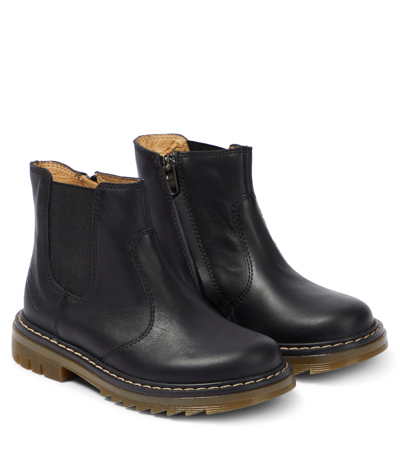 Pom D'api Kids' Sid Jodzip Leather Boots In Black