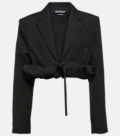 Jacquemus La Waistcoate Croissant Wool Crepe Jacket In Black