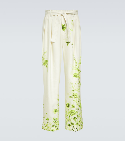 King & Tuckfield Floral Belted Straight Pants In Green