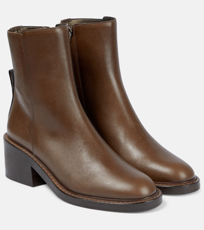 Brunello Cucinelli Embellished Leather Ankle Boots In Marron_fonca_