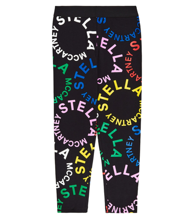 Stella Mccartney Kids' Circular Logo Leggings In Black Multicolour