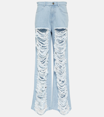 Dion Lee Distressed Low-rise Wide-leg Jeans In Blue
