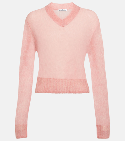 Acne Studios Cropped Open-knit Mohair-blend Sweater In Pink