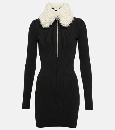 Coperni Zipped Wool Knit Long Sleeve Mini Dress In Black