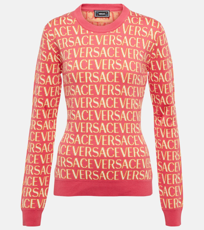 Versace Allover Logo Jacquard Sweater In Multicolor