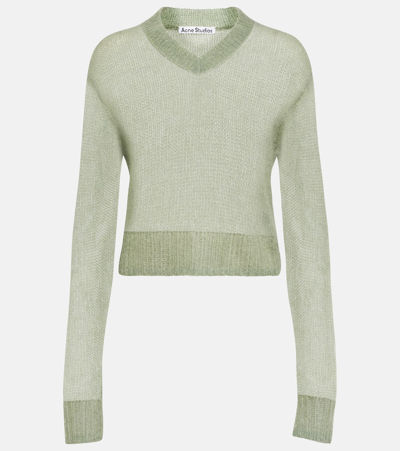 Acne Studios Cropped Open-knit Mohair-blend Sweater In Green