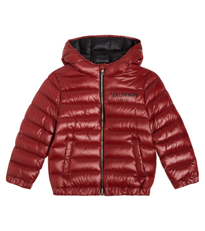 Balmain Kids' Logo羽绒夹克 In Red