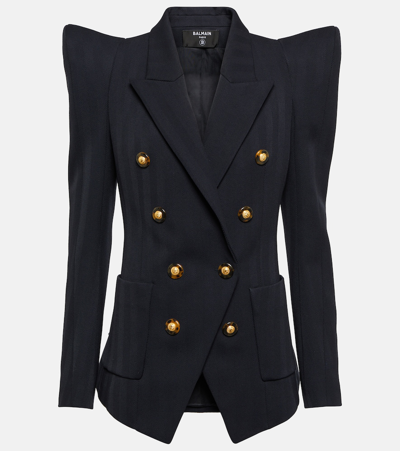 Balmain Double-breasted Virgin Wool Blazer In Blue