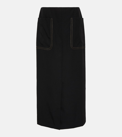 Dries Van Noten High-rise Wool Midi Skirt In Black