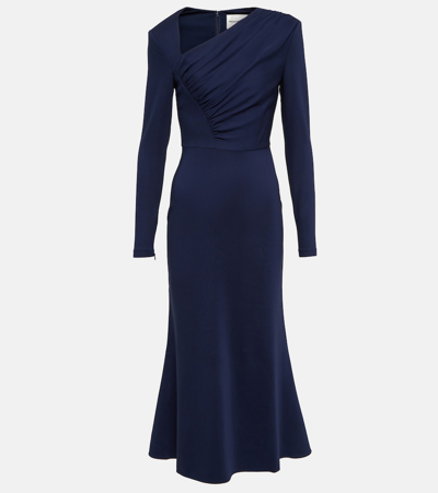 Roland Mouret Asymmetric Cady Midi Dress In Blue | ModeSens