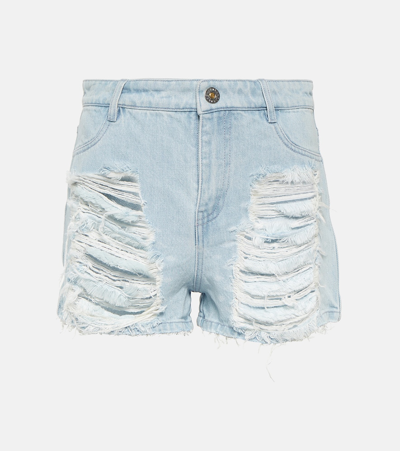 Dion Lee Distressed High-rise Denim Shorts In Light Blue