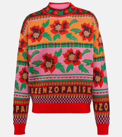 Kenzo Intarsia Wool-blend Sweater In Cerise