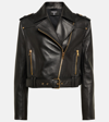 Balmain Chain Quilted-sleeves Leather Crop Biker Jacket In Black