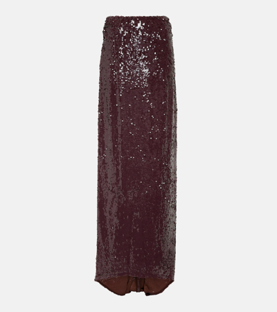 Dries Van Noten Sequined Jersey Maxi Skirt In Brown