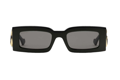 Pre-owned Gucci Rectangular Frame Sunglasses Black/gold-tone (755254 J0740 1012)