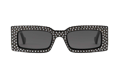 Pre-owned Gucci Rectangular Frame Sunglasses Black/silver/gold (755254 J0741 1012)