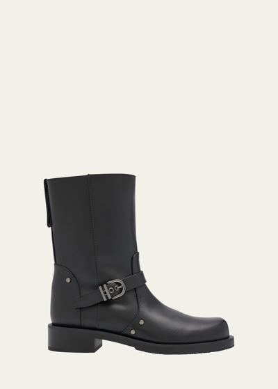 Stuart Weitzman Maverick Leather Buckle Biker Booties In Black