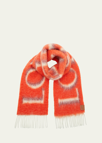 Loewe Fringed Printed Scarf In Orangered