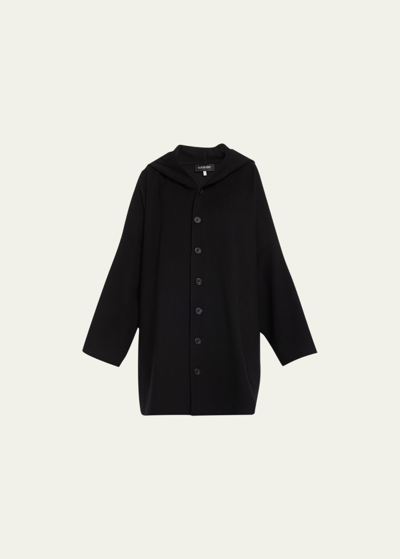 Eskandar Wide Hooded Wool-cashmere Coat (long Plus) In Black