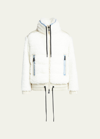 Moncler Zip-up Faux Sherpa Drawstring Puffer Jacket In Natural